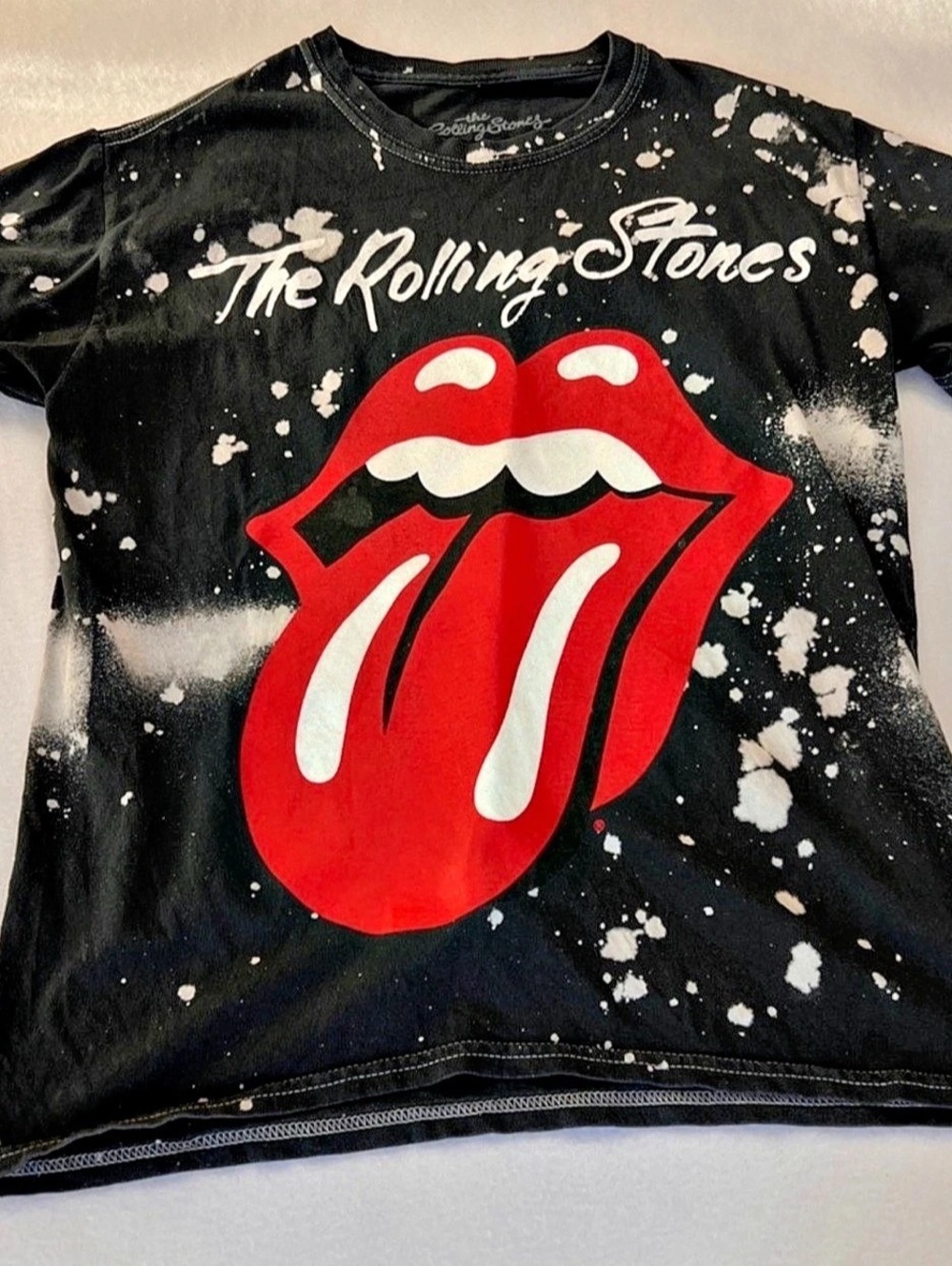 The Rolling Stones Bleach Splatter Graphic Band T-Shirt Rolling Stones Graphic